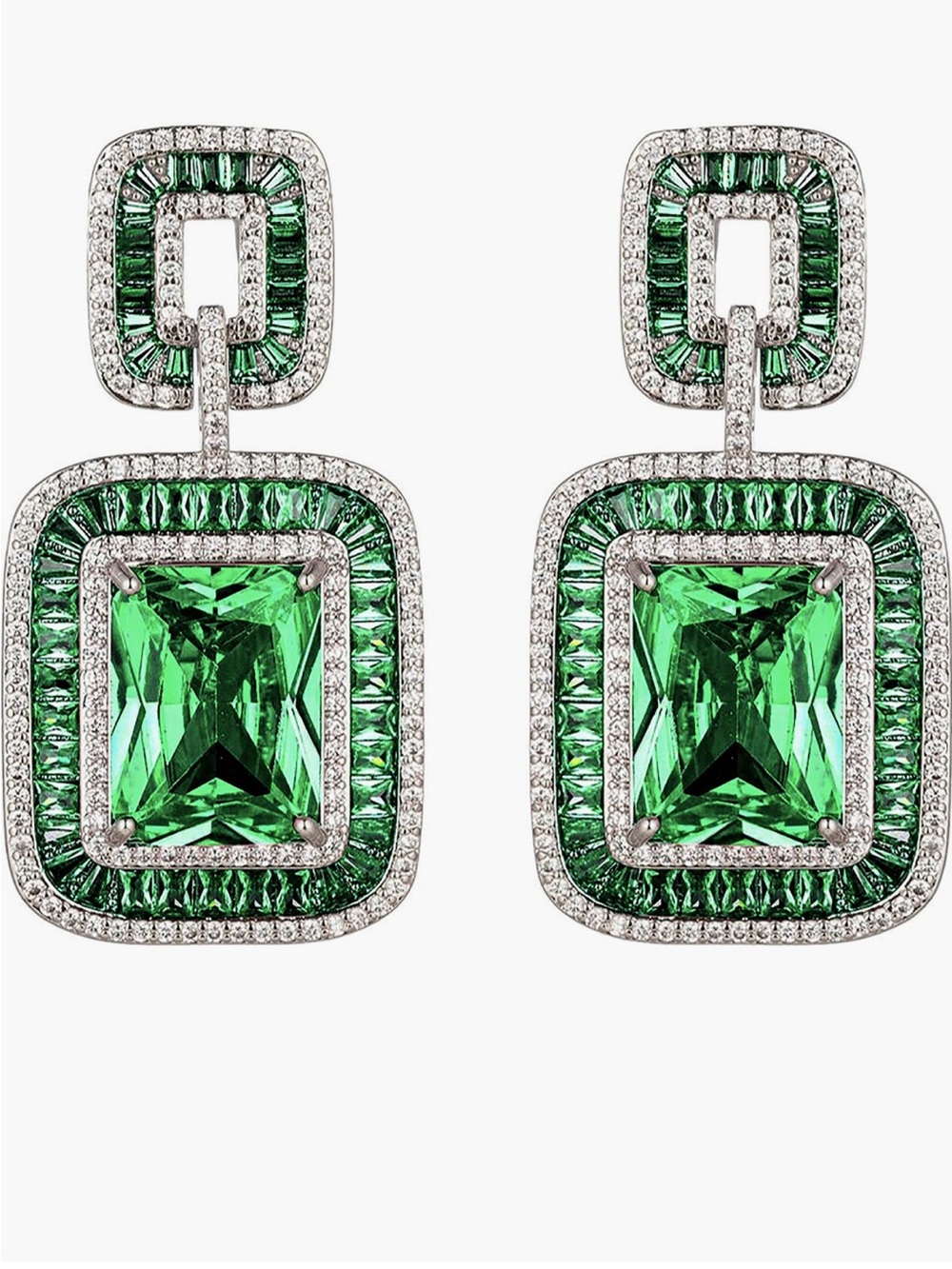 Eye Candy Los Angeles Lea Green CZ Statement Drop Earrings Silver Tone NWOT